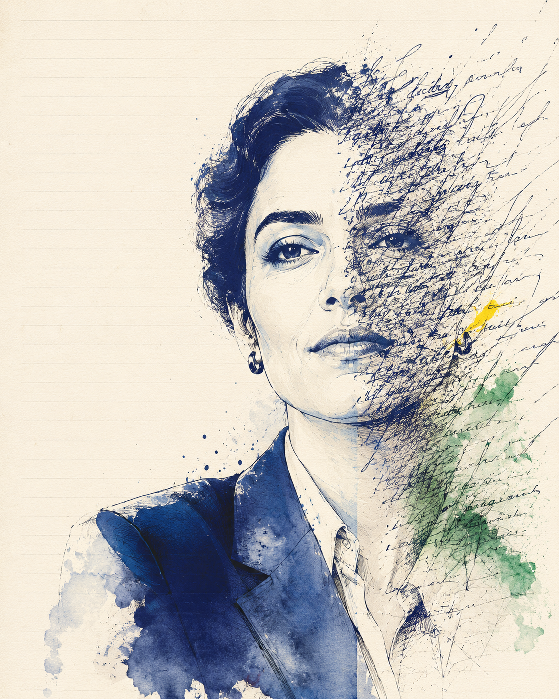 Retrato dividido entre a máscara social e a verdade revelada pela escrita